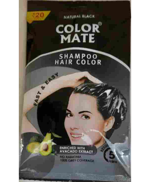 COLOR MATE NATURAL BLACK , SHAMPOO HAIR COLOR 15ML